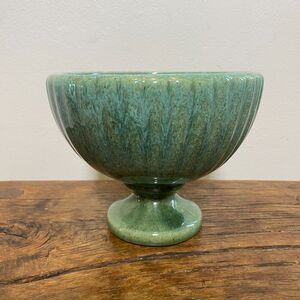 Boho Vintage Haeger USA Pottery #3976 Bowl Planter Pedestal Scalloped Green Teal